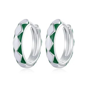 (image for) Pandora Style Green and white diamond pattern Hoop Earrings - SCE1611-GN