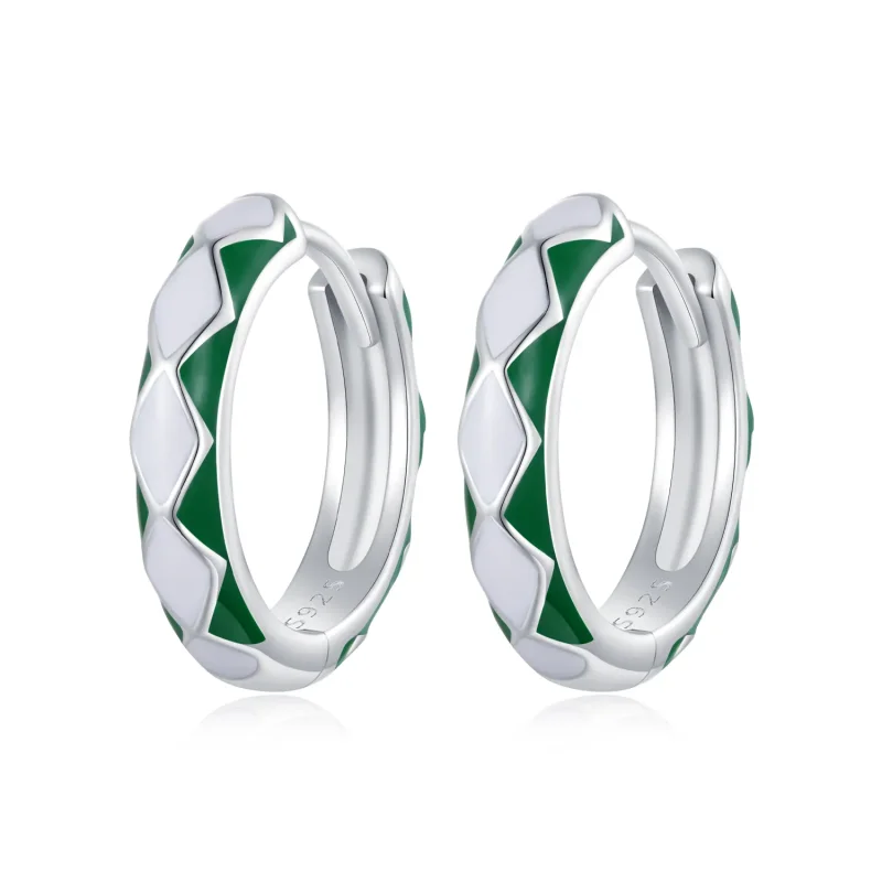 (image for) Pandora Style Green and white diamond pattern Hoop Earrings - SCE1611-GN - Product Image