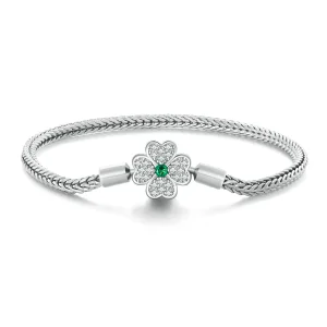 (image for) Pandora Style Green Zircon Lucky Four Leaf Clover Chain Bracelet - BSB119