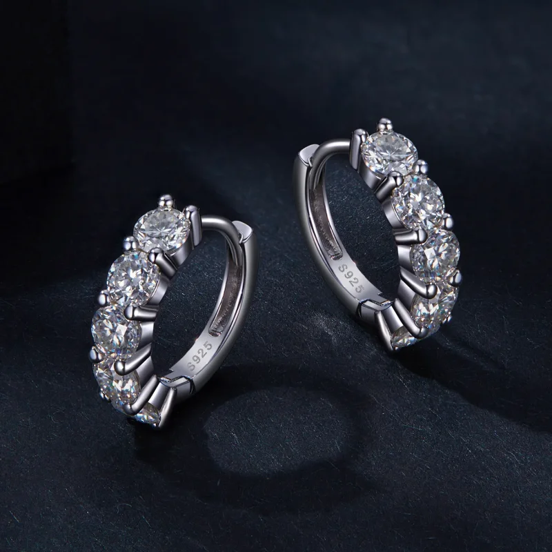 (image for) Pandora Style Half Hoop Moissanite Diamond Hoop Earrings - MSE033 - View 3