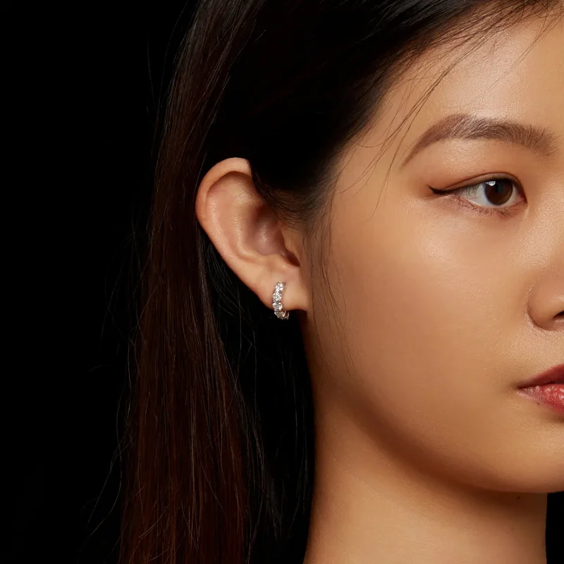 (image for) Pandora Style Half Hoop Moissanite Diamond Hoop Earrings - MSE033 - View 5