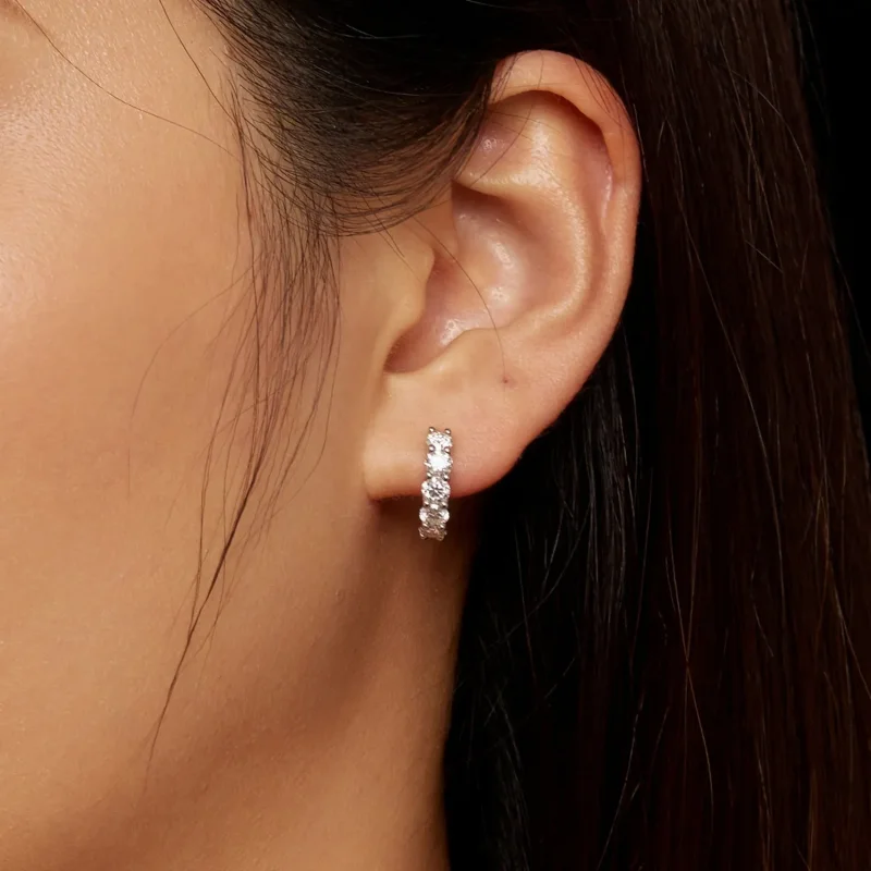 (image for) Pandora Style Half Hoop Moissanite Diamond Hoop Earrings - MSE033 - View 6