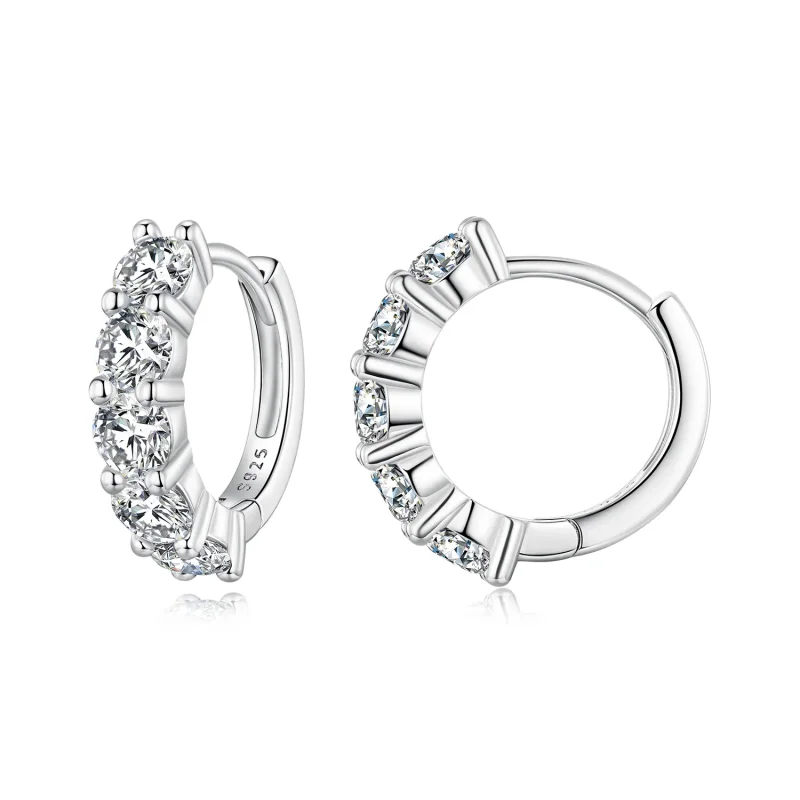(image for) Pandora Style Half Hoop Moissanite Diamond Hoop Earrings - MSE033 - Product Image
