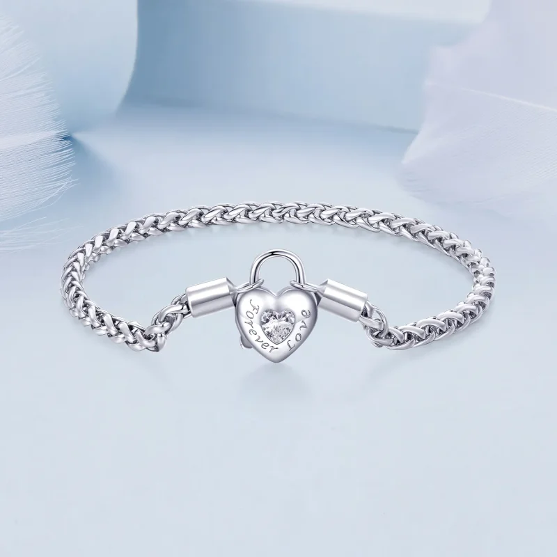 (image for) Pandora Style Heart Lock Basic Chain Bracelet - BSB147 - View 3