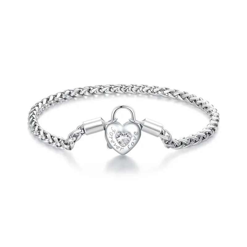 (image for) Pandora Style Heart Lock Basic Chain Bracelet - BSB147 - Product Image