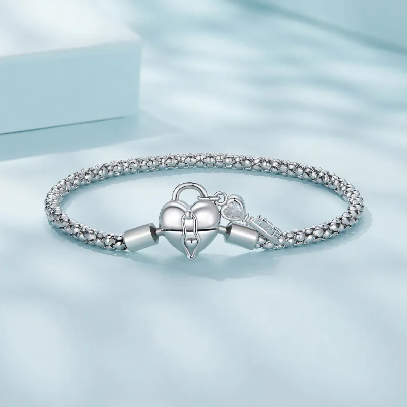 (image for) Pandora Style Heart Lock Key Chain Bracelet - SCB259 - View 3