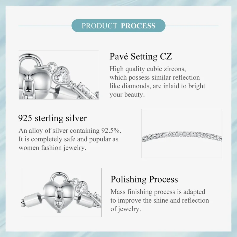 (image for) Pandora Style Heart Lock Key Chain Bracelet - SCB259 - View 6