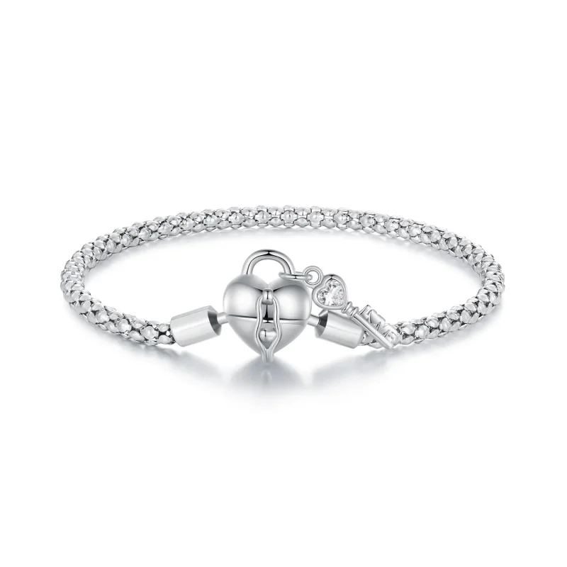(image for) Pandora Style Heart Lock Key Chain Bracelet - SCB259 - Product Image