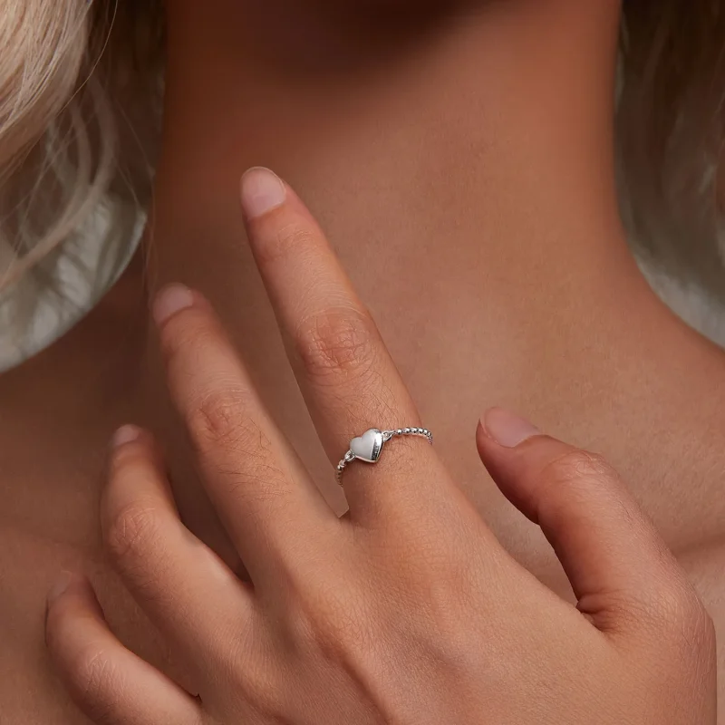 (image for) Pandora Style Heart Shape Chain Ring - BSR488 - View 4