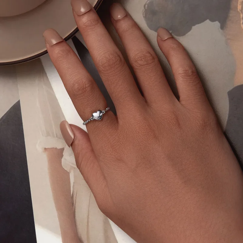 (image for) Pandora Style Heart Shape Chain Ring - BSR488 - View 5