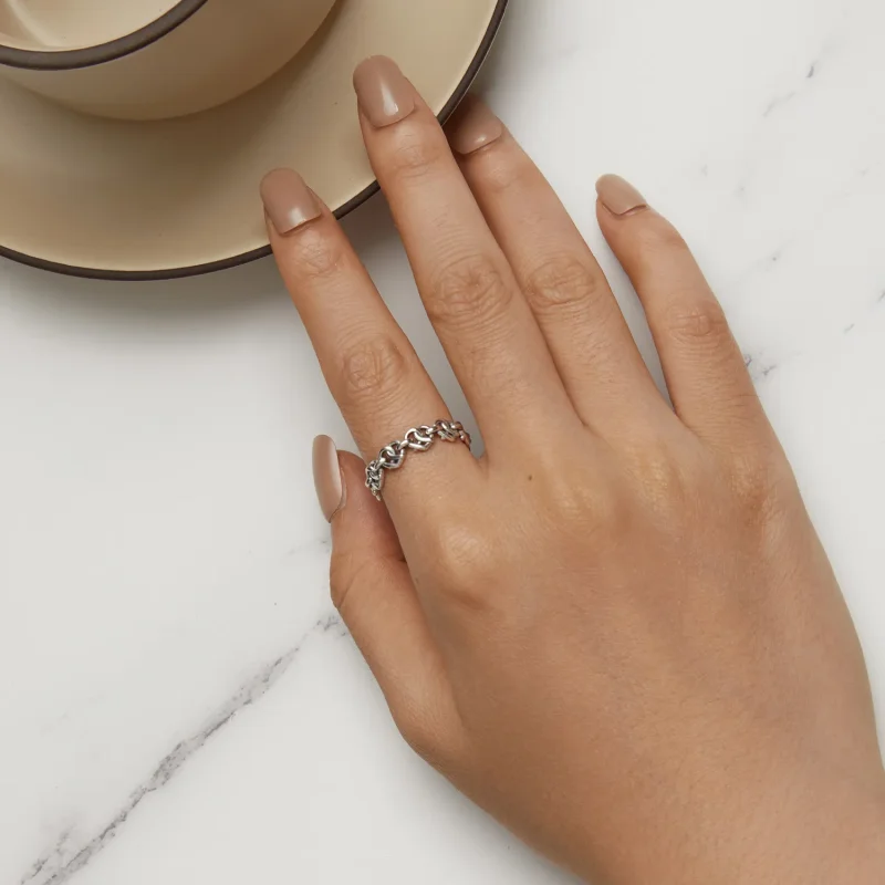 (image for) Pandora Style Heart Shape Chain Ring - SCR963 - View 5