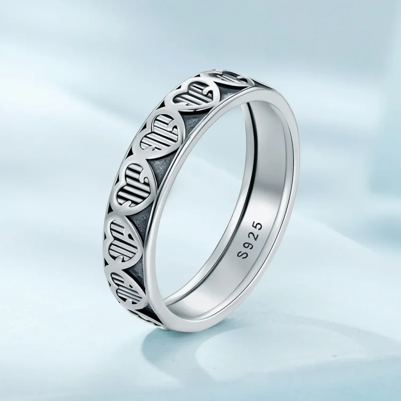 (image for) Pandora Style Heart Shape Embossed Ring - SCR964 - View 2