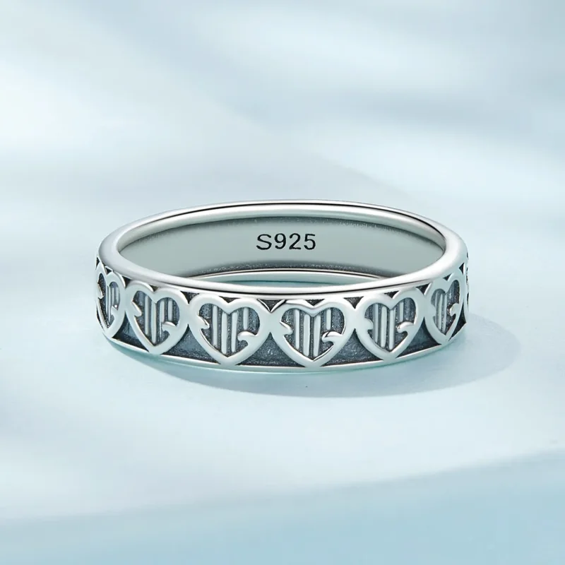 (image for) Pandora Style Heart Shape Embossed Ring - SCR964 - View 3