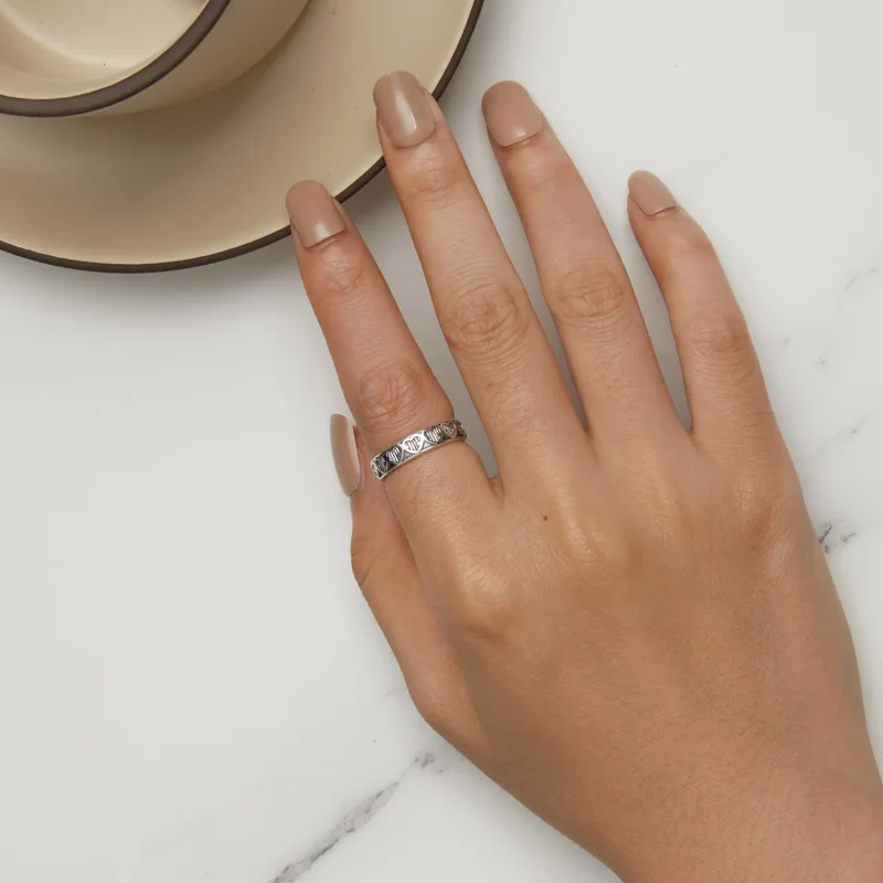 (image for) Pandora Style Heart Shape Embossed Ring - SCR964 - View 5