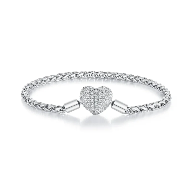(image for) Pandora Style Heart Shape Sparkling Chain Bracelet - BSB133 - Product Image