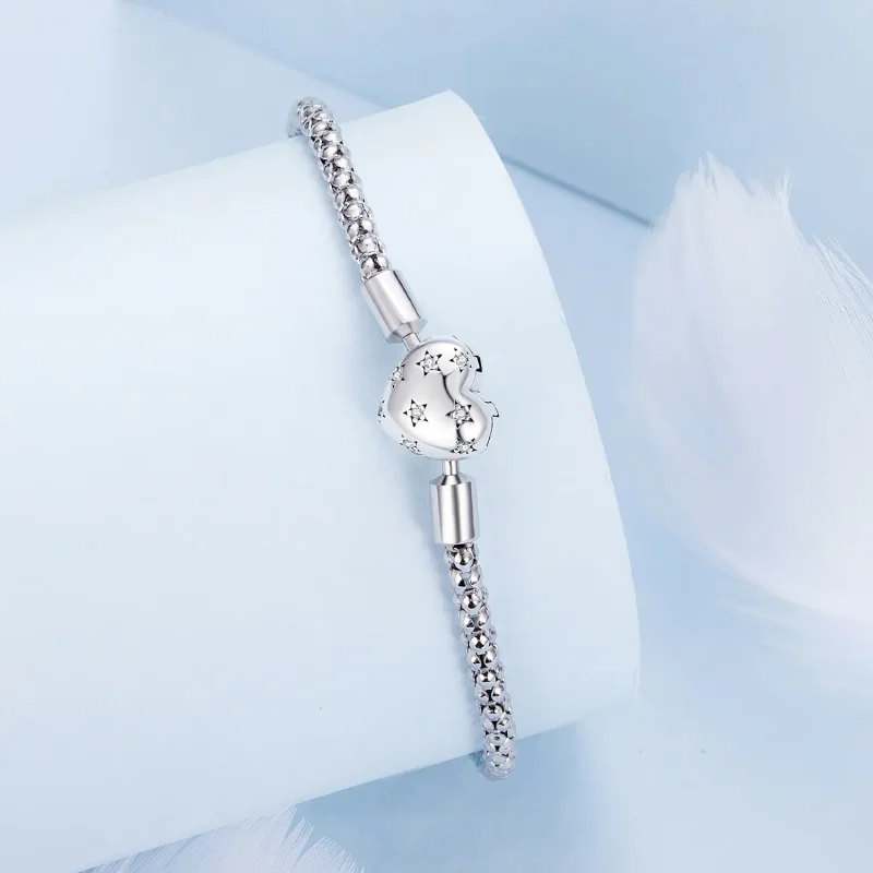 (image for) Pandora Style Heart Shaped Basic Chain Bracelet - BSB135 - View 3