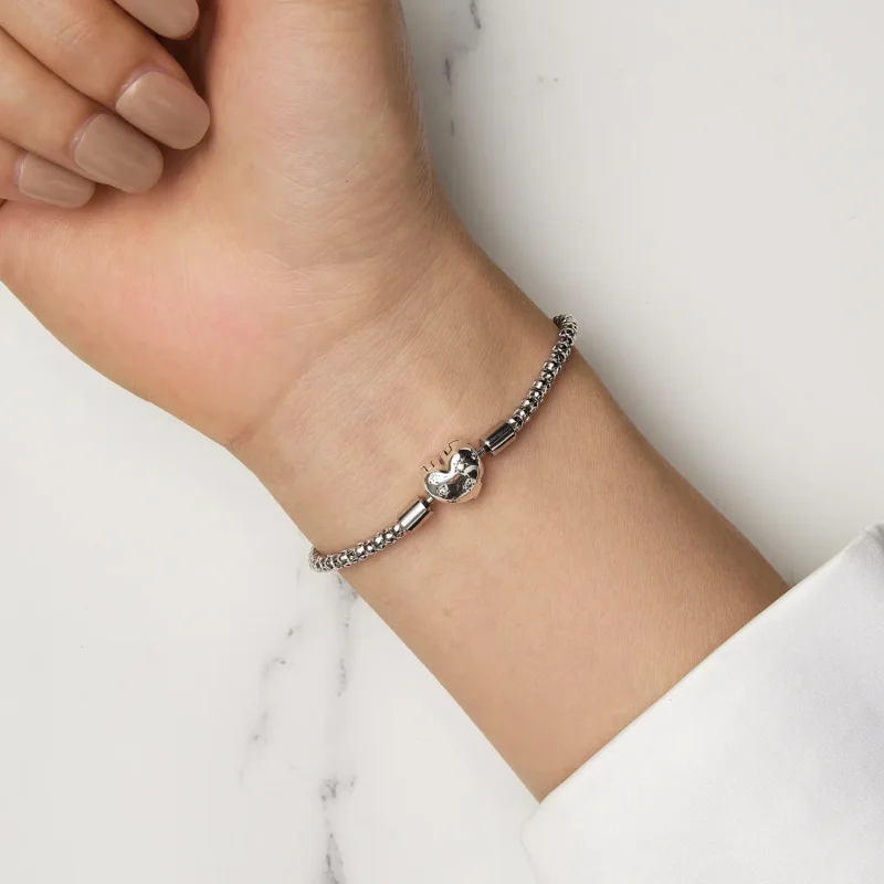 (image for) Pandora Style Heart Shaped Basic Chain Bracelet - BSB135 - View 6