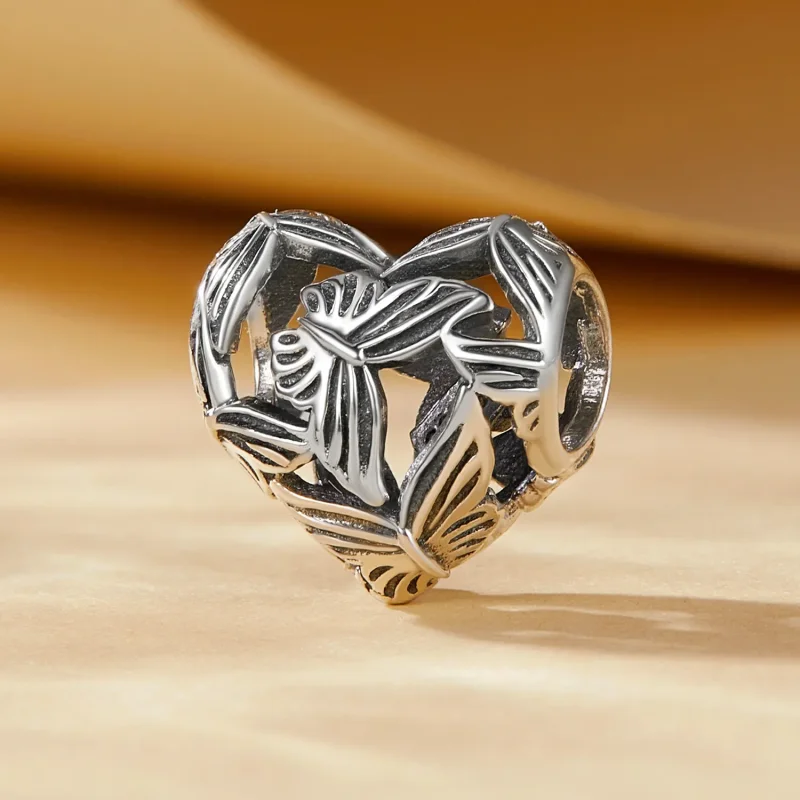 (image for) Pandora Style Heart Shaped Butterfly Charm - SCC2576 - View 2
