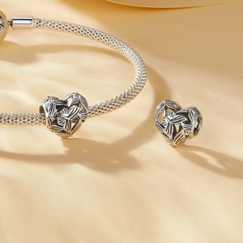 (image for) Pandora Style Heart Shaped Butterfly Charm - SCC2576 - View 4