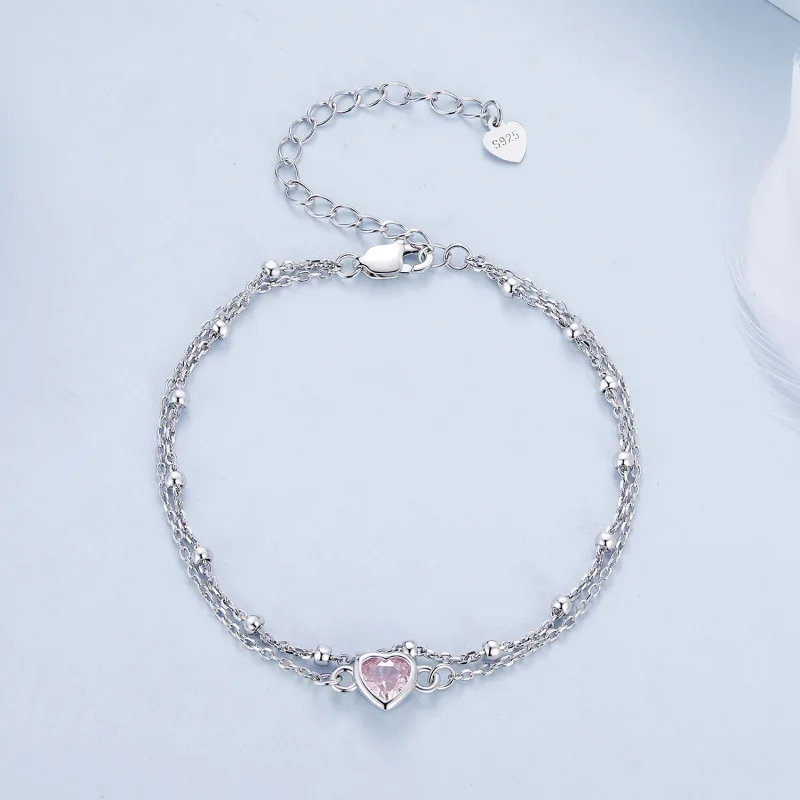 (image for) Pandora Style Heart Shaped Double Layer Chain Bracelet - BSB152 - View 3