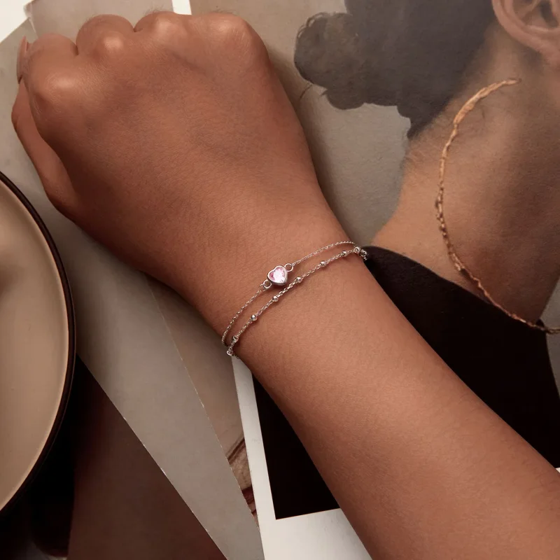 (image for) Pandora Style Heart Shaped Double Layer Chain Bracelet - BSB152 - View 4