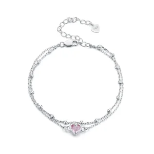 (image for) Pandora Style Heart Shaped Double Layer Chain Bracelet - BSB152
