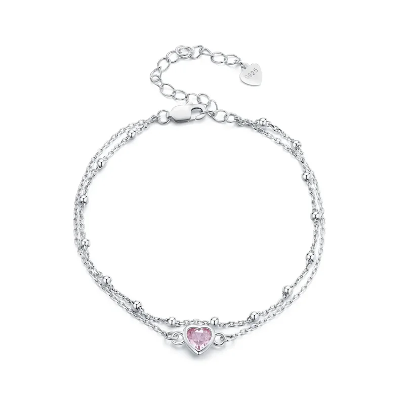 (image for) Pandora Style Heart Shaped Double Layer Chain Bracelet - BSB152 - Product Image