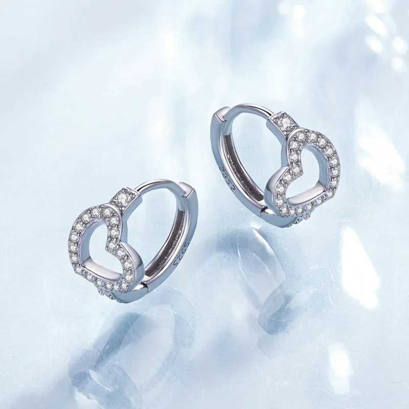(image for) Pandora-style heart-shaped hoop earrings - BSE879 - View 3