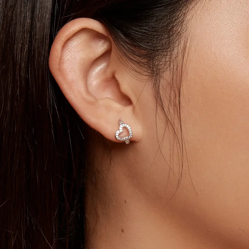 (image for) Pandora-style heart-shaped hoop earrings - BSE879 - View 6