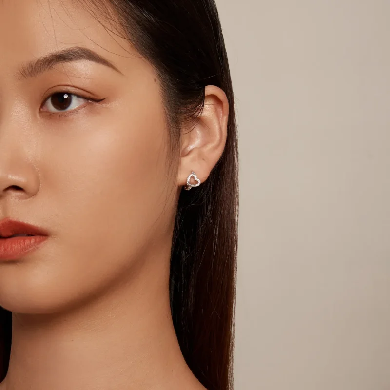 (image for) Pandora-style heart-shaped hoop earrings - BSE879 - View 7