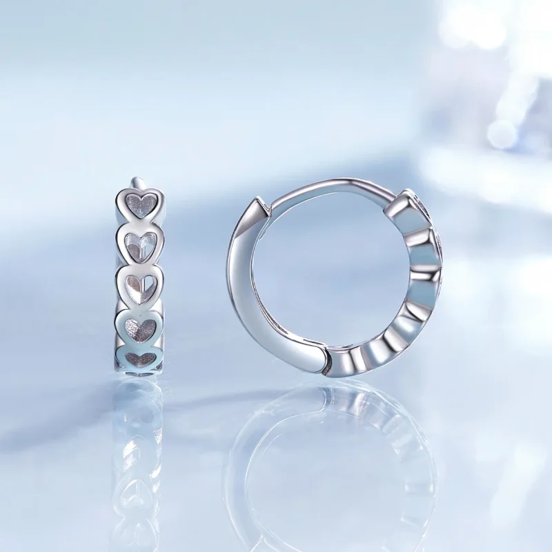 (image for) Pandora Style Heart-Shaped Hoop Earrings - BSE880 - View 2