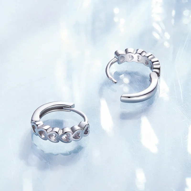 (image for) Pandora Style Heart-Shaped Hoop Earrings - BSE880 - View 4