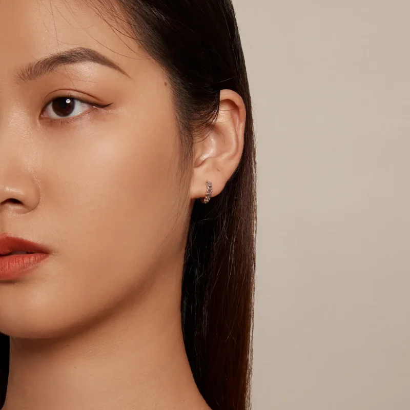 (image for) Pandora Style Heart-Shaped Hoop Earrings - BSE880 - View 7