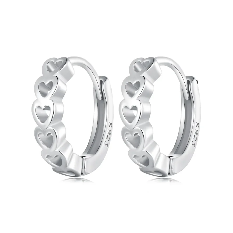 (image for) Pandora Style Heart-Shaped Hoop Earrings - BSE880 - Product Image