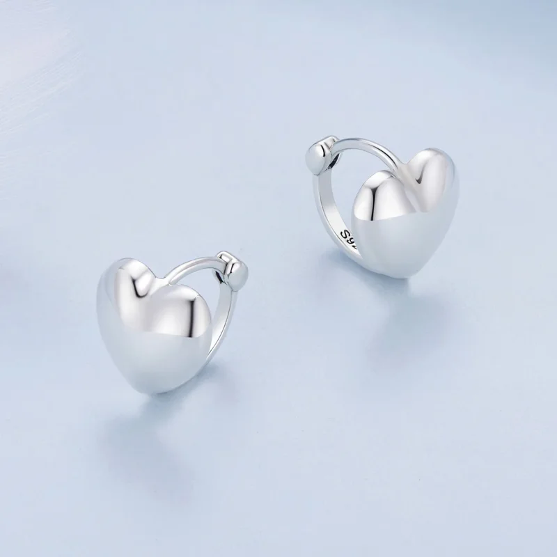 (image for) Pandora Style Heart-Shaped Hoop Earrings - BSE905 - View 3