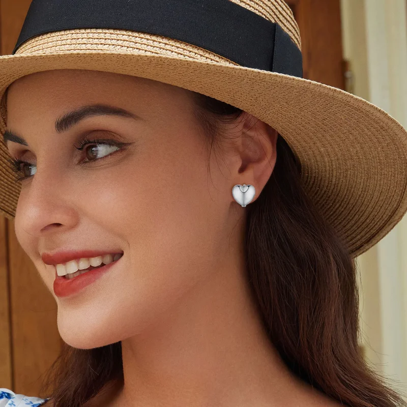 (image for) Pandora Style Heart-Shaped Hoop Earrings - BSE905 - View 6