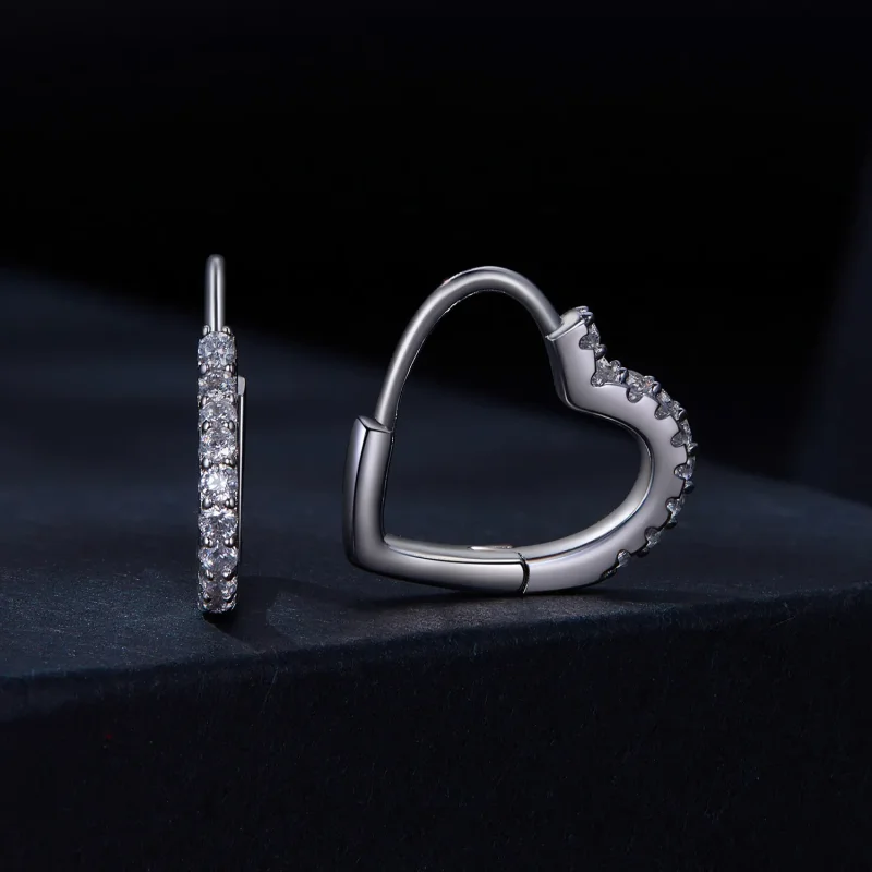 (image for) Pandora Style Heart-Shaped Moissanite Hoop Earrings (One Certificate) - MSE035 - View 2