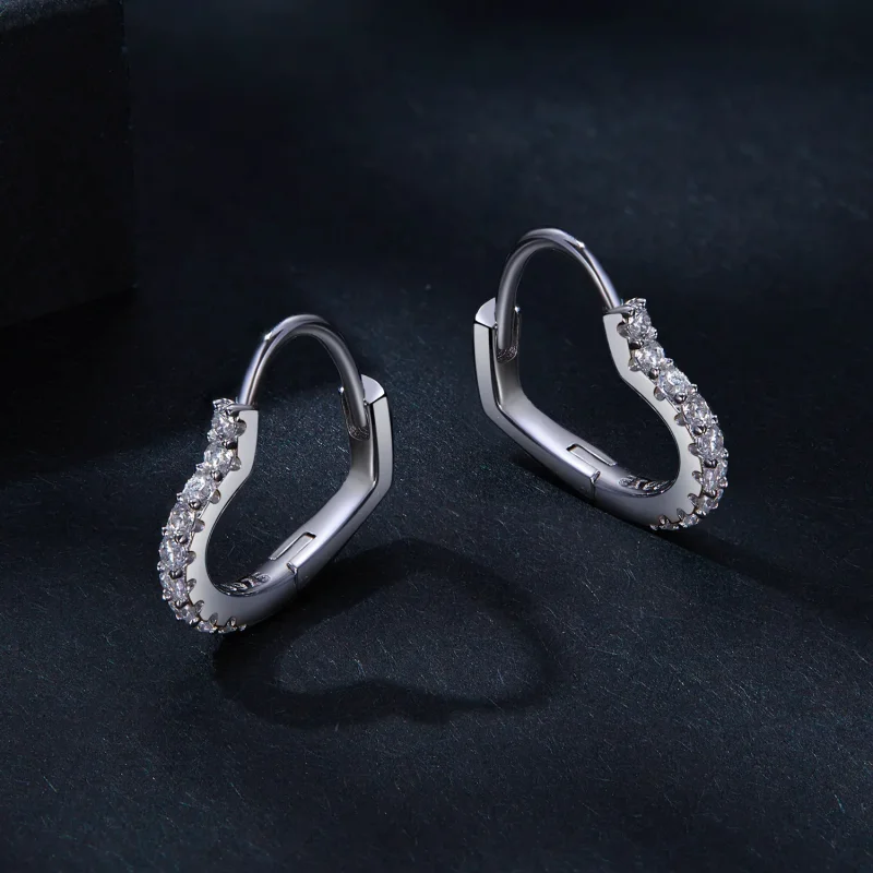 (image for) Pandora Style Heart-Shaped Moissanite Hoop Earrings (One Certificate) - MSE035 - View 3