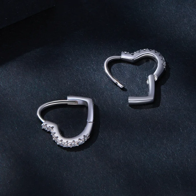 (image for) Pandora Style Heart-Shaped Moissanite Hoop Earrings (One Certificate) - MSE035 - View 4