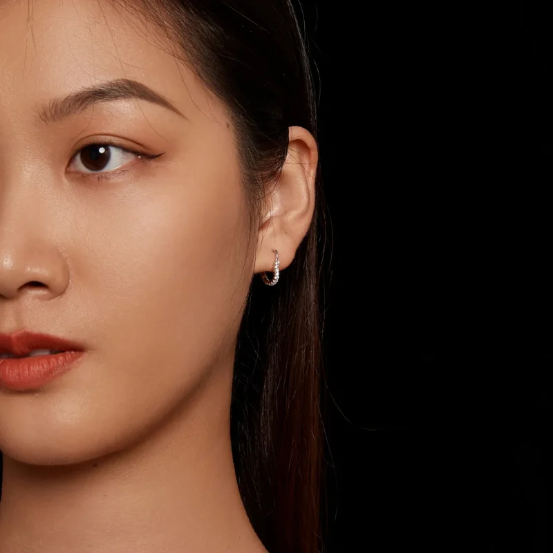 (image for) Pandora Style Heart-Shaped Moissanite Hoop Earrings (One Certificate) - MSE035 - View 6