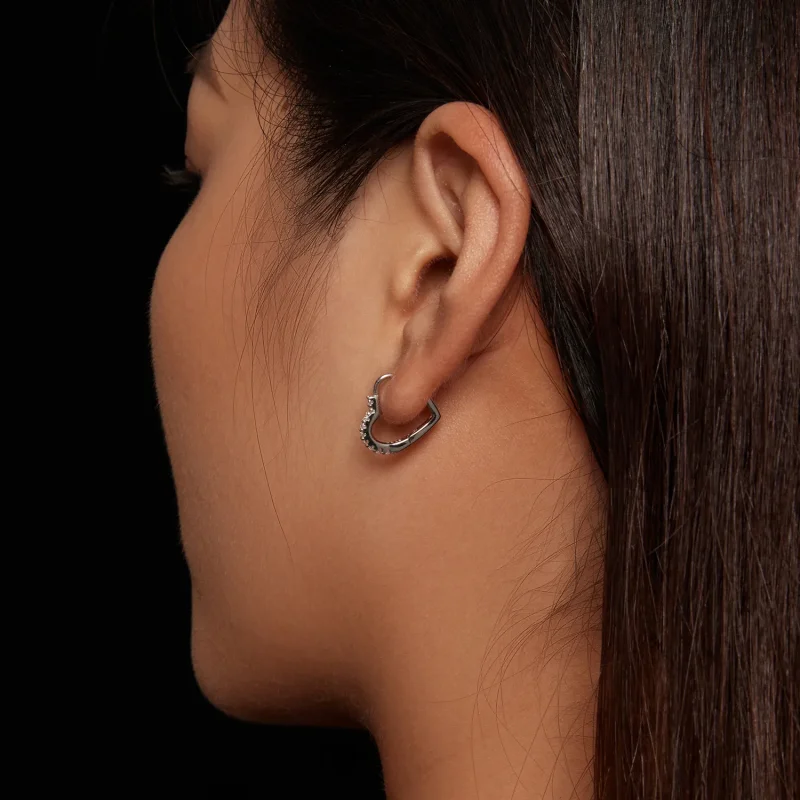 (image for) Pandora Style Heart-Shaped Moissanite Hoop Earrings (One Certificate) - MSE035 - View 7