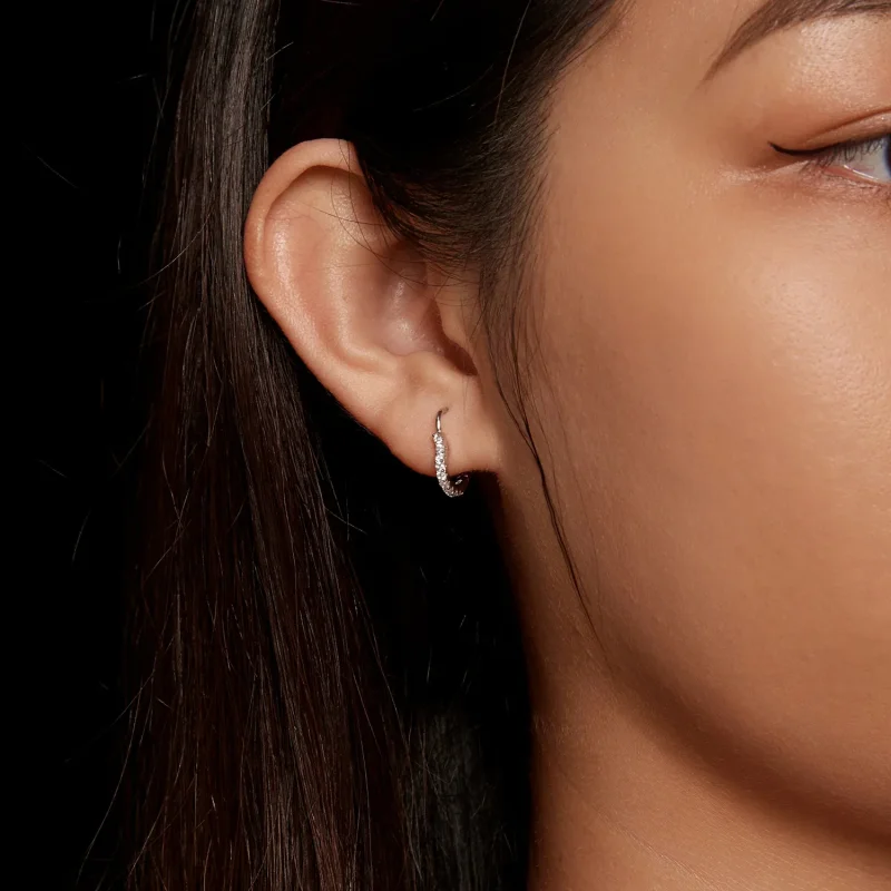 (image for) Pandora Style Heart-Shaped Moissanite Hoop Earrings (One Certificate) - MSE035 - View 8