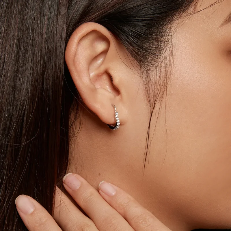 (image for) Pandora Style Heart-Shaped Moissanite Hoop Earrings (One Certificate) - MSE035 - View 9