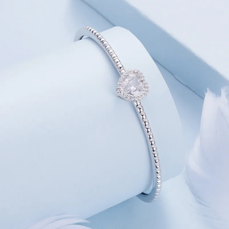 (image for) Pandora Style Heart-Shaped Open Bangle - BSB131 - View 2