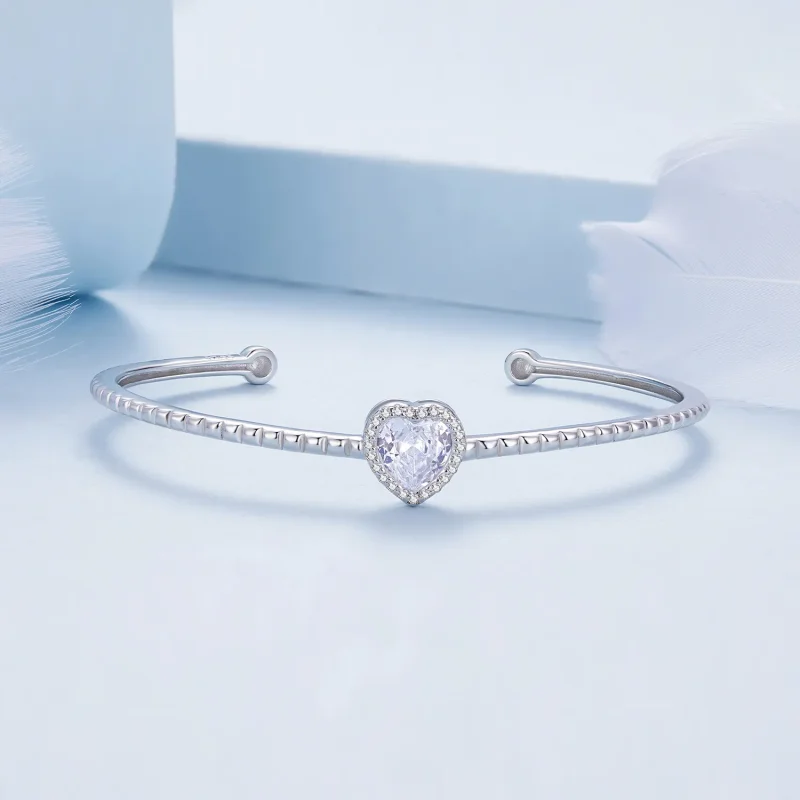 (image for) Pandora Style Heart-Shaped Open Bangle - BSB131 - View 3