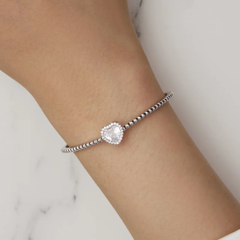 (image for) Pandora Style Heart-Shaped Open Bangle - BSB131 - View 7