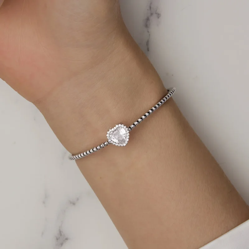 (image for) Pandora Style Heart-Shaped Open Bangle - BSB131 - View 8