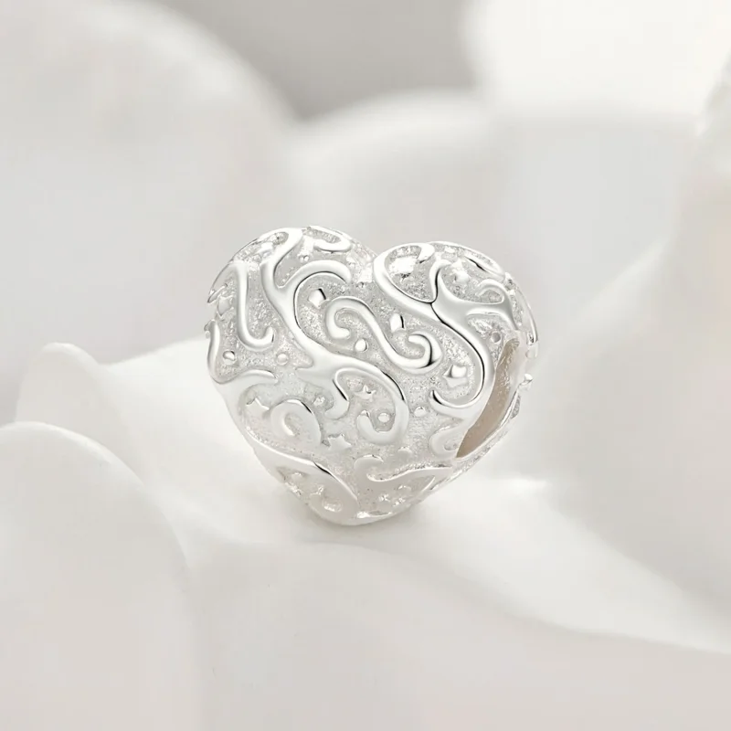 (image for) Pandora Style Heart-Shaped Pattern Charm - SCC2618 - View 2