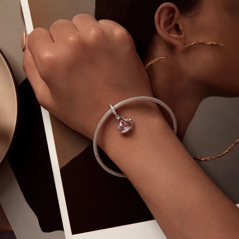 (image for) Pandora Style Heart Shaped Ribbon Dangle - BSC922 - View 5