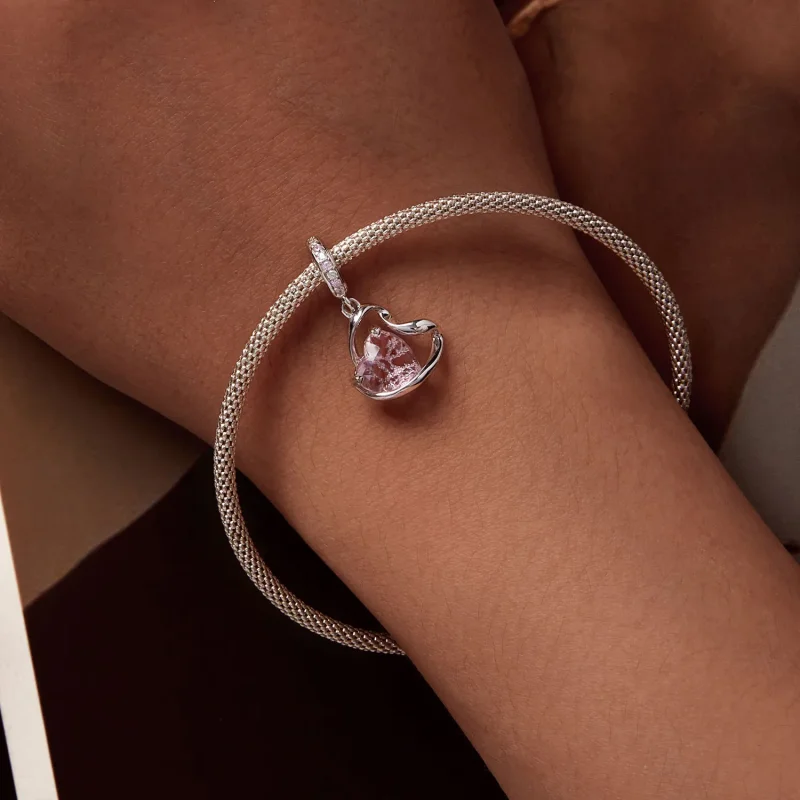 (image for) Pandora Style Heart Shaped Ribbon Dangle - BSC922 - View 6